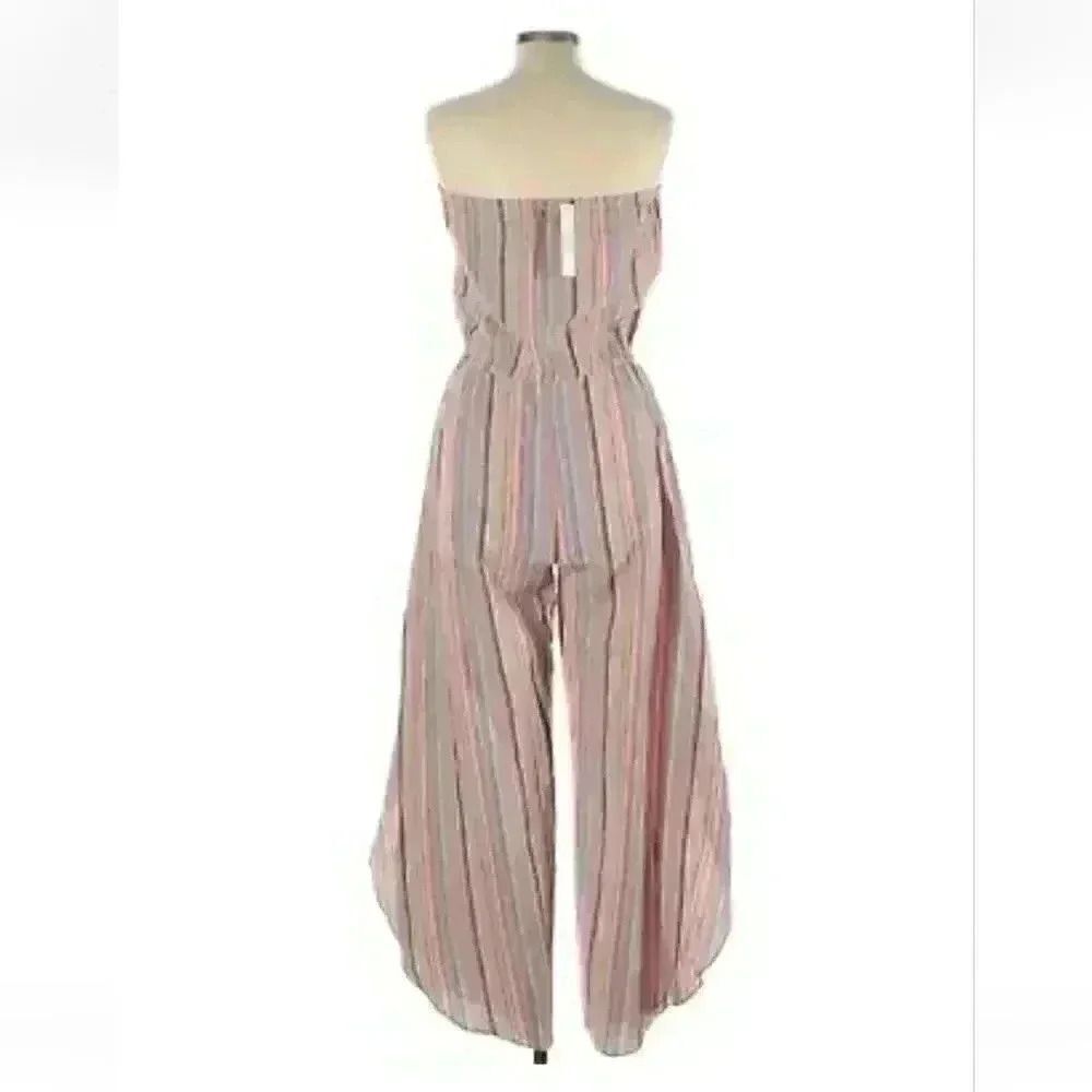 Drew Anthropologie Striped Linen Blend Strapless Bohemian Jumpsuit Size … - Picture 2 of 11